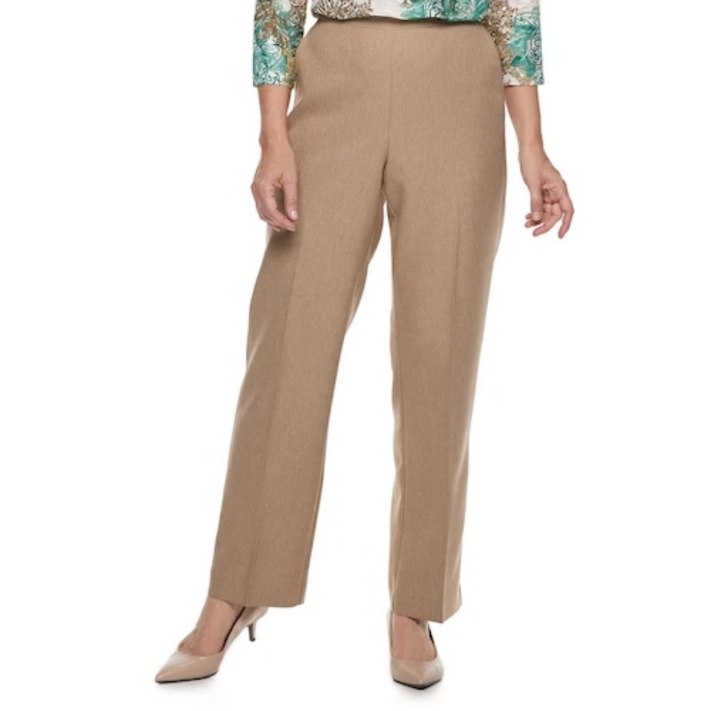 Alfred Dunner Textured Pull-On Pant. Tan - Size 16